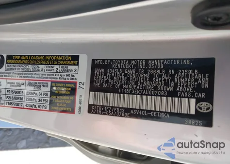 2010 Toyota Camry Le from USA, damaged, VIN 4T1BF3EK7AU007083